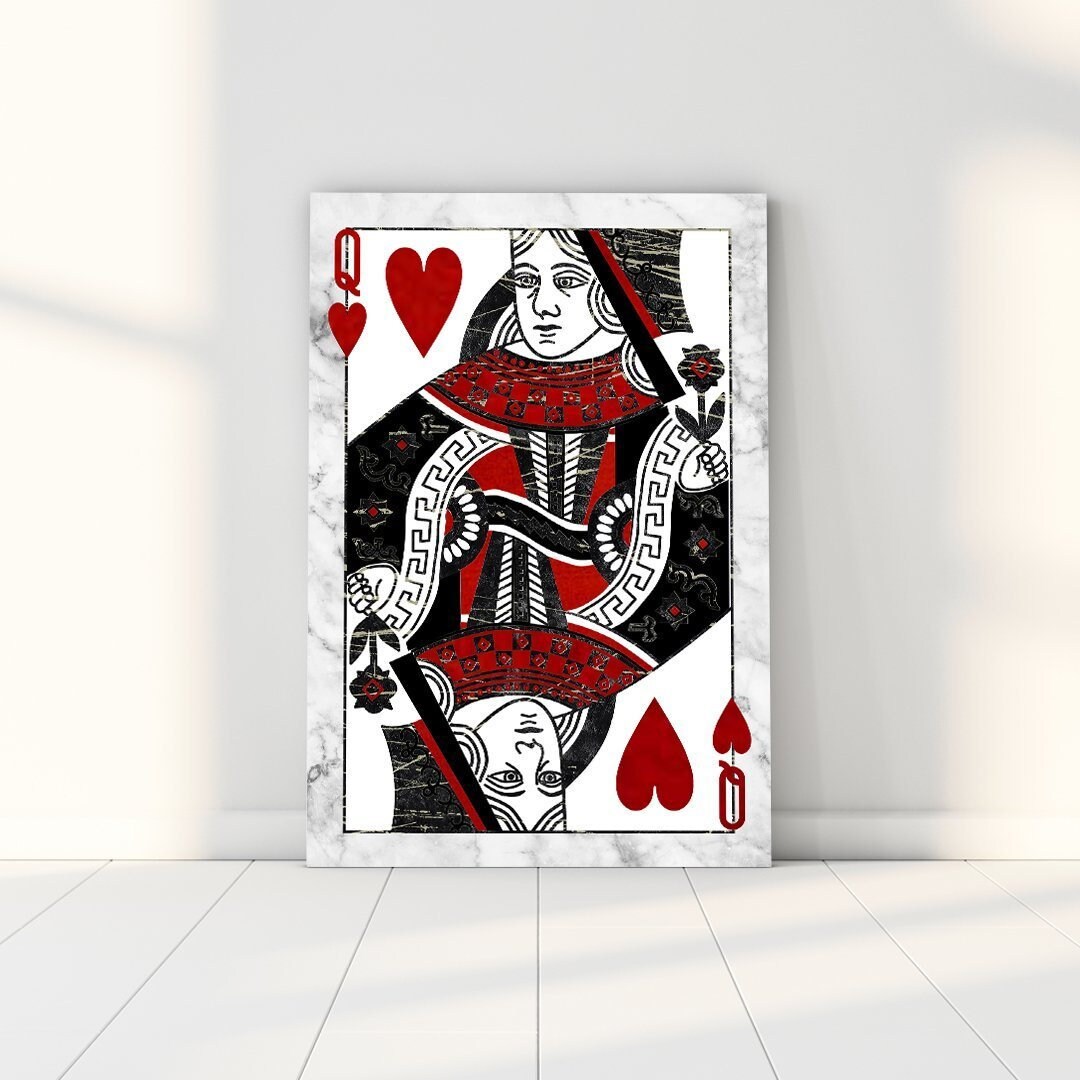 Queen de Heart- Marble Print - Affiche Encadrée Pour Salon, Casino, Joueur Poker, Bureau. Cartes Toi