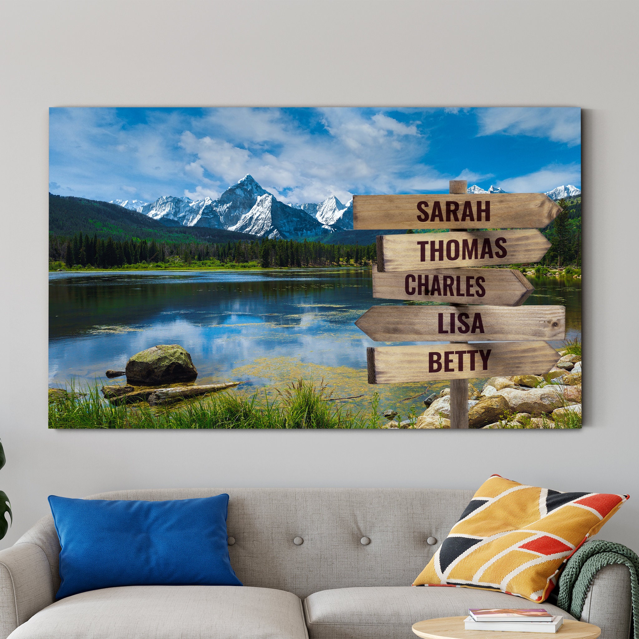 Beautiful Lake - Nom Personnalisé, Impression Personnalisée de Collage Familial sur Toile, Cadeau Ph