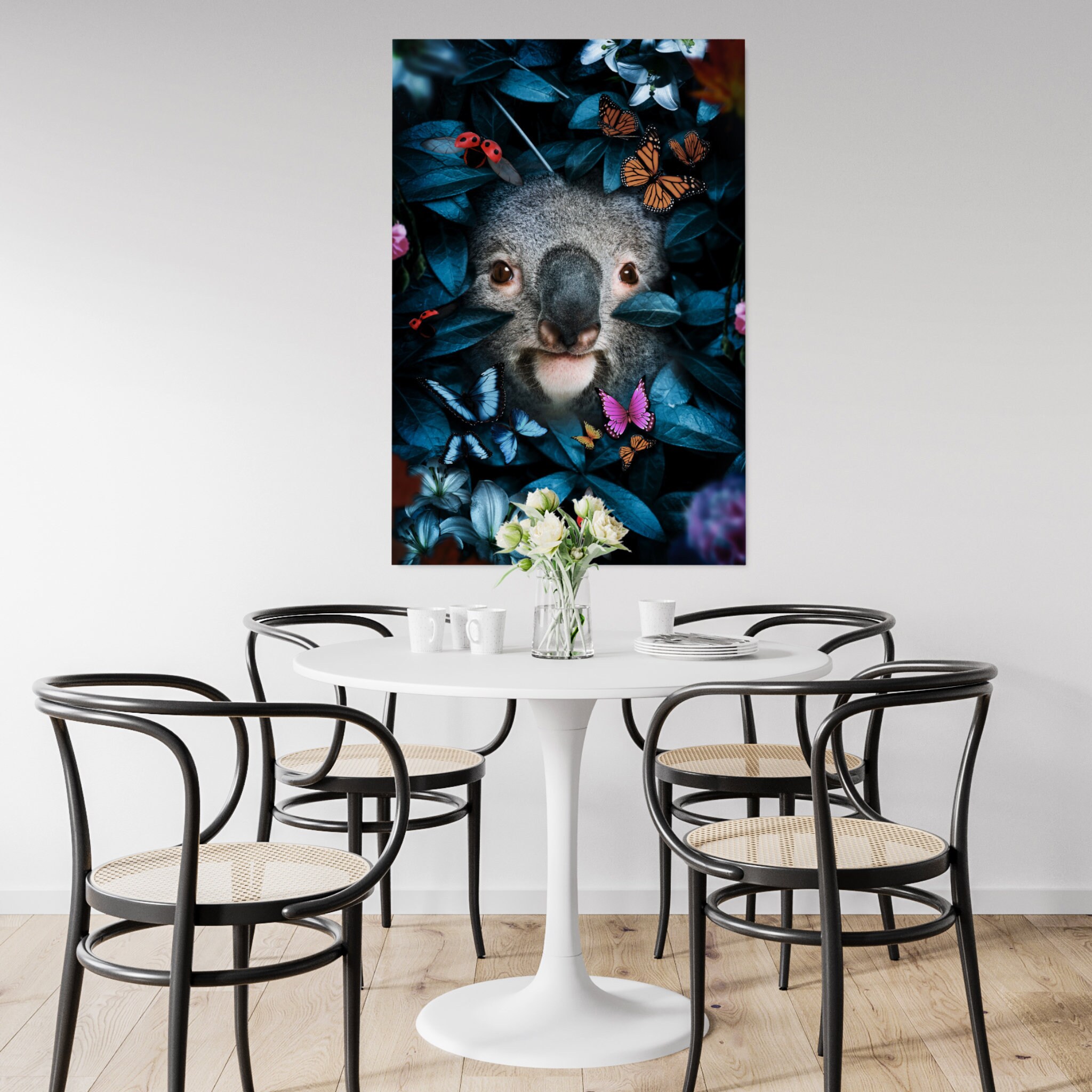 Tropical Koala Print, Trendy Canvas Art, Contemporary Australian Animal Prints, Abstract Floral Pain