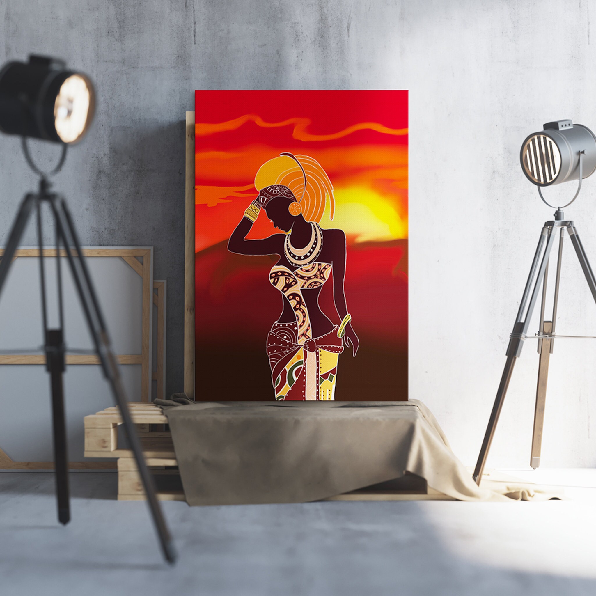 Art Mural en Toile Africaine Ethnique - Art Moderne Féministe Féminin