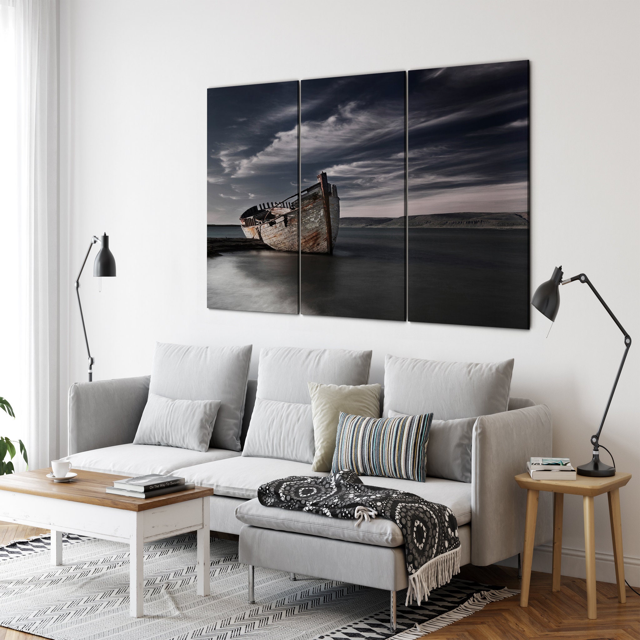 Destination Finale Art Mural sur Toile - Photographie de Bateau en Ruines Rivière Calme