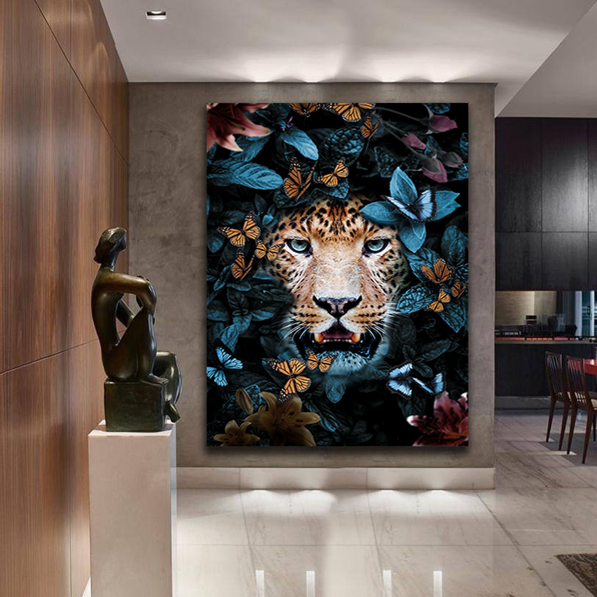 Léopard Tropical - Art Mural Coloré Illustration Botanique Motivationnel Imprimé Décor de Bureau