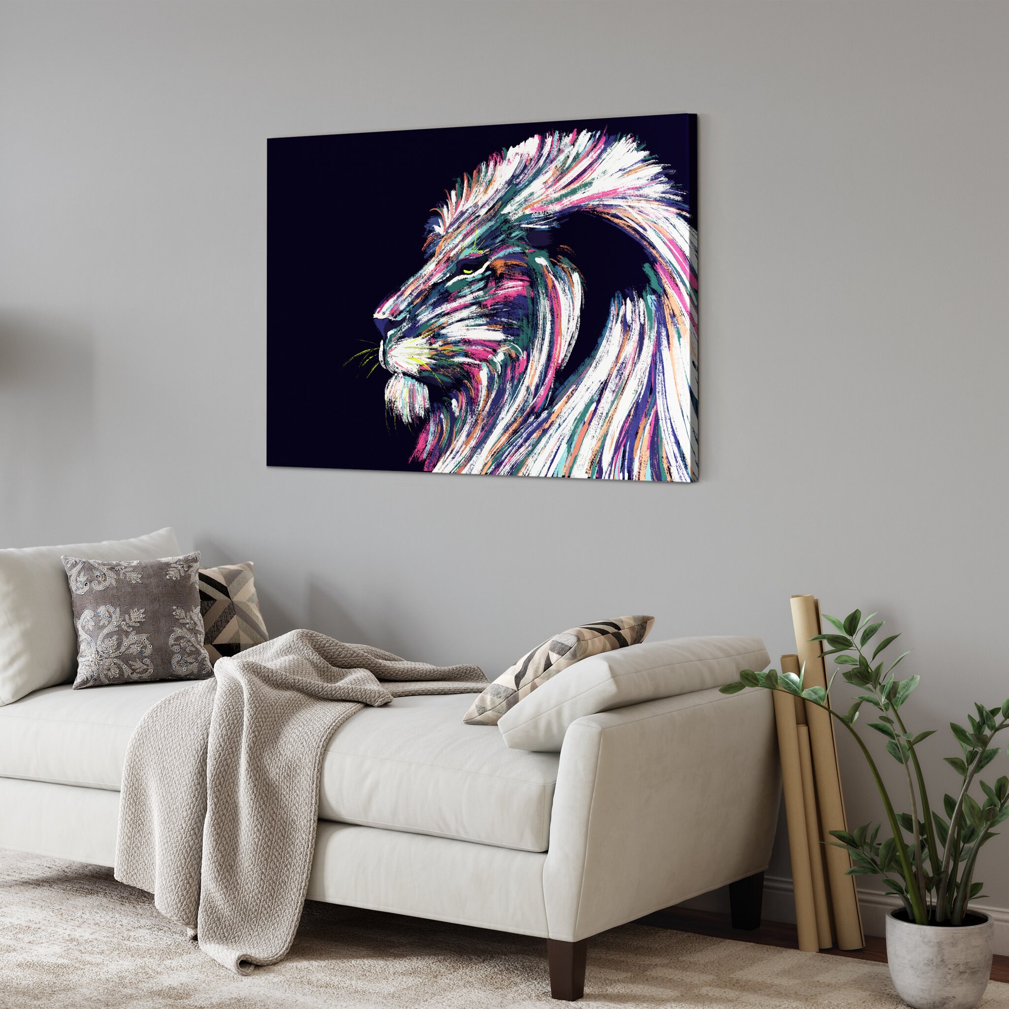 Pop Lion - Art Mural Animalier Du Lion Coloré