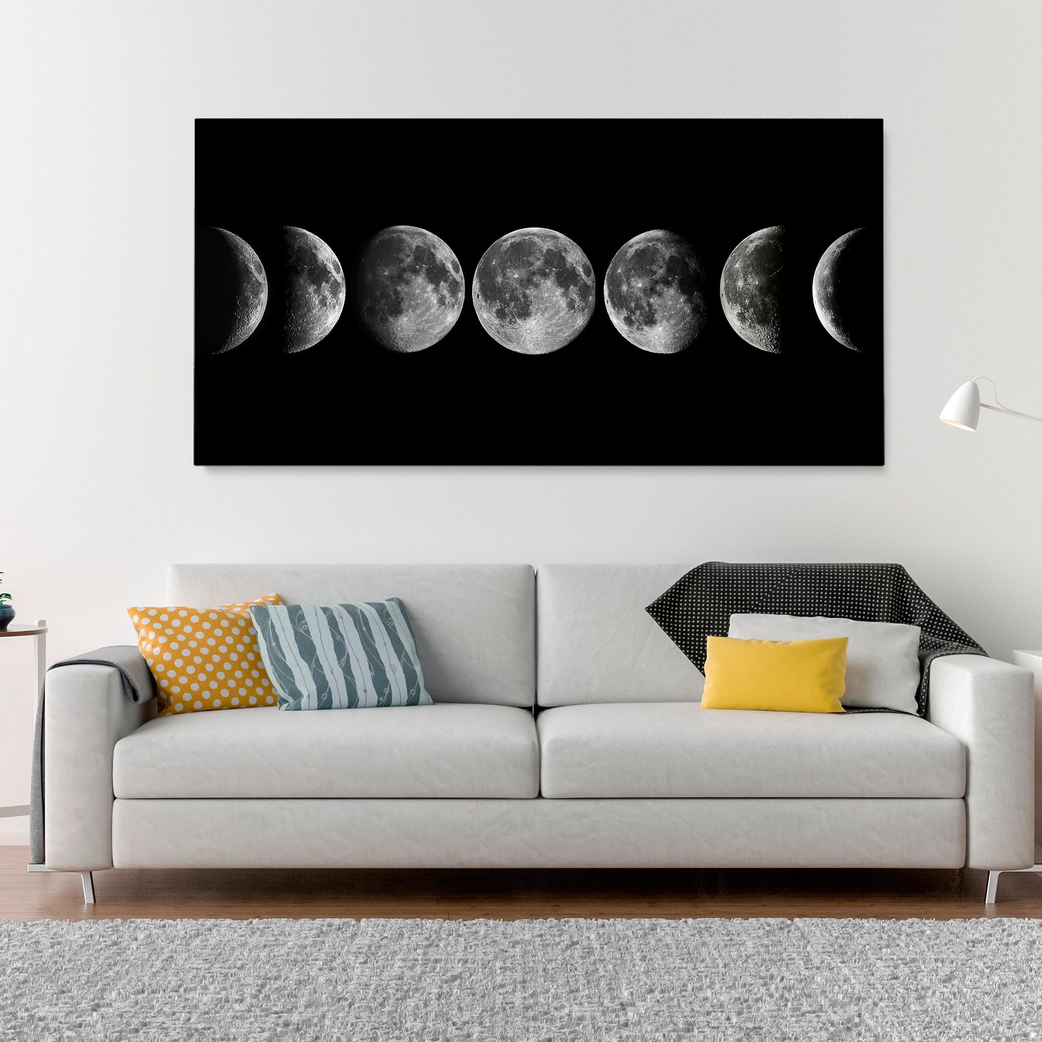 Moon Phases Wall Art - Phase Lunaire, Big Canvas Print, Above Couch Decor, Moon Space Décor, Office 