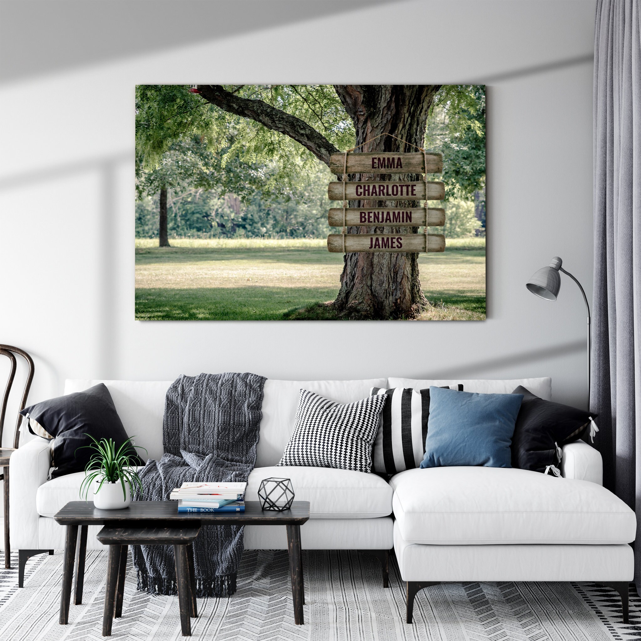 Jardin Vert - Noms Personnalisés, Impression sur Toile de Collage Familial Personnalisée, Cadeau Pho