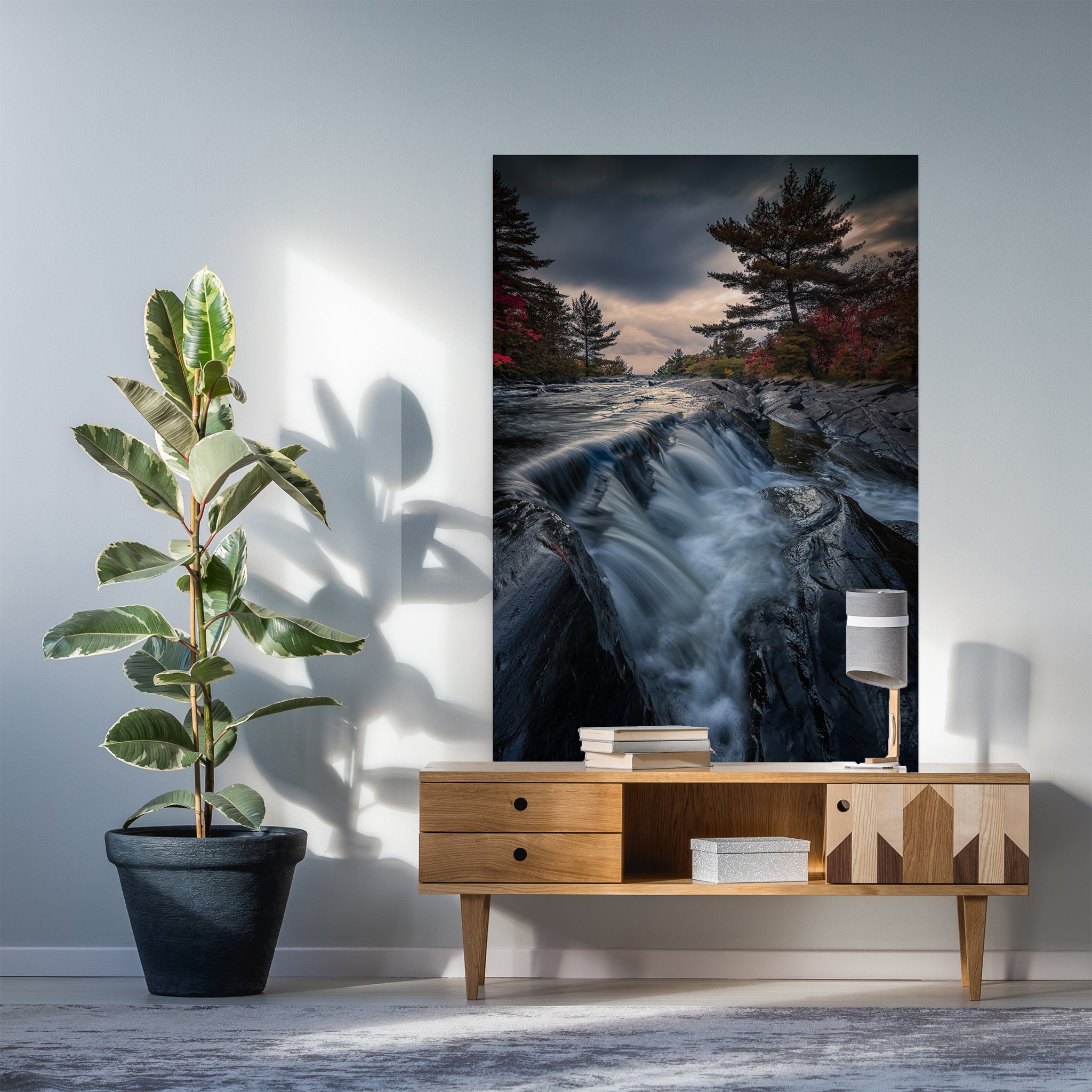 Escapades d'automne en Ontario Art Mural sur Toile - Cascade Du Lac