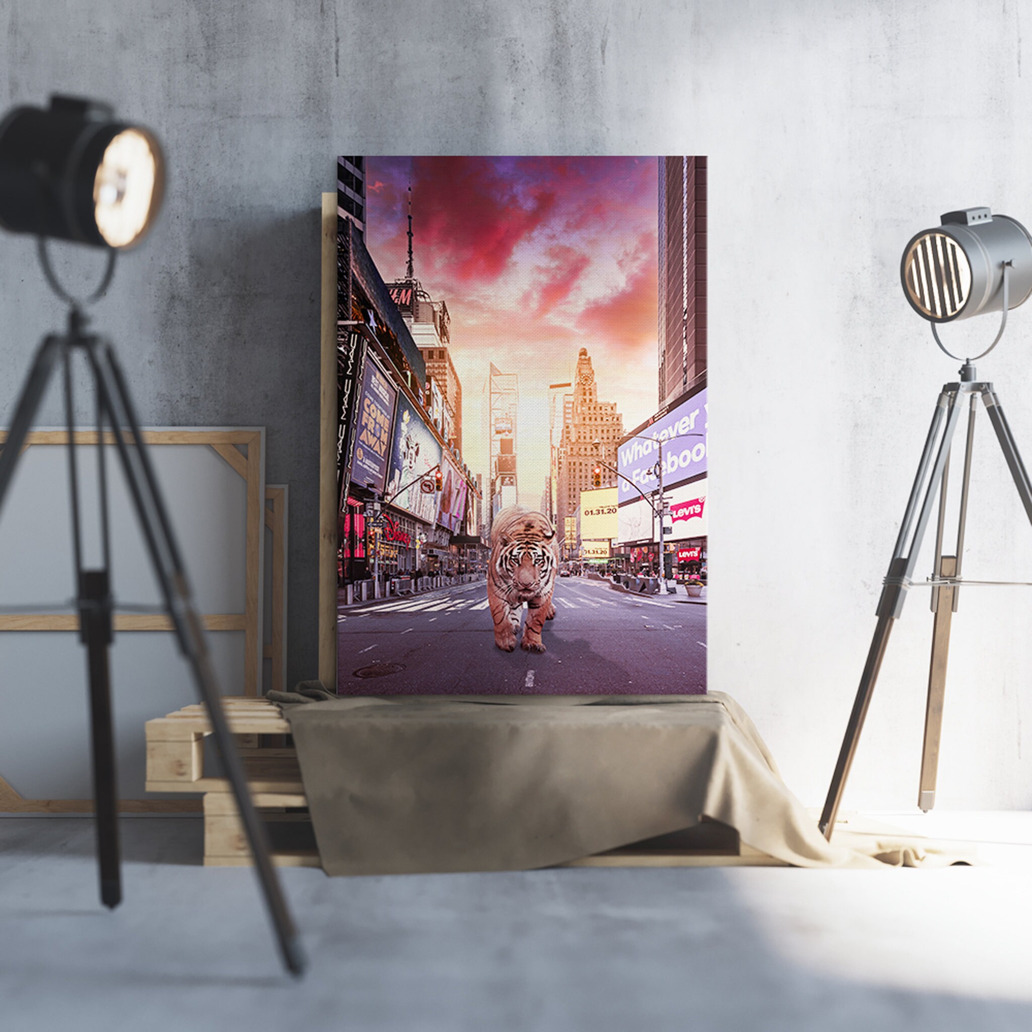 Tiger Time Square - Estampes Animales Toile d'art Mur Animal Cadeau de Crémaillère