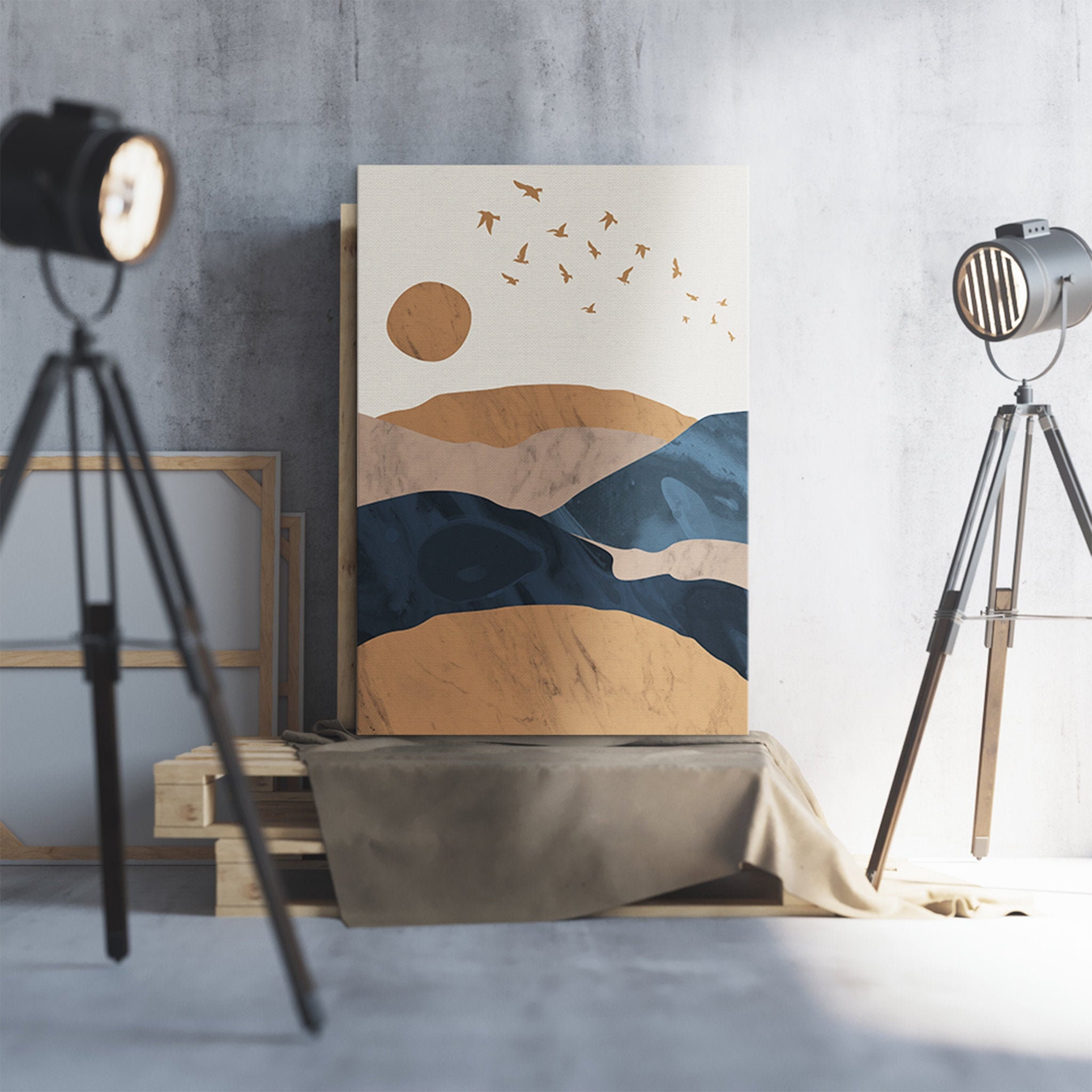 Brown Mountain - Boho Toile d'art Mur Style Décoration Imprimée Impression Art Chambre à Coucher Mod