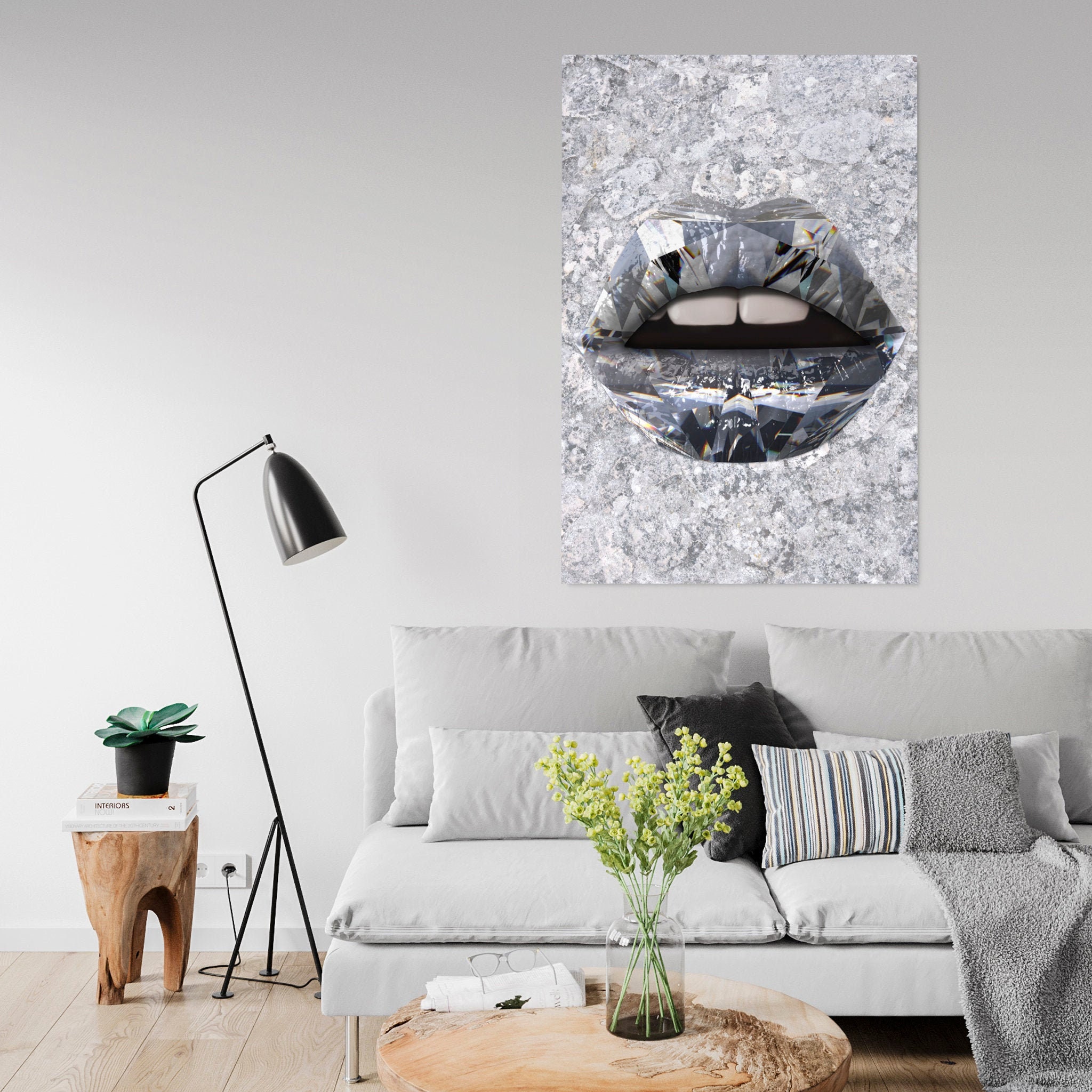 Lèvres de Diamant Blanc - Art Mur Lèvres et Toile Lèvres. Cadeau Pour Elle, Décor à La Maison/Salle