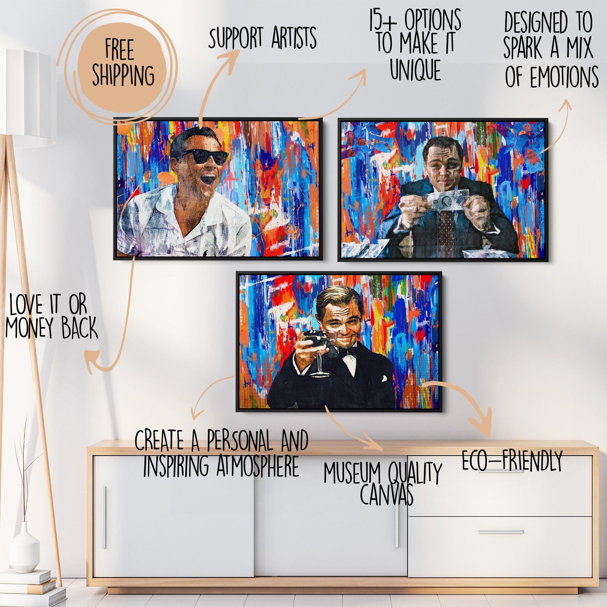 Wolf Of Wall Street & Gatsby Canvases Bundles - Loup de La Toile/Leonardo Dicaprio Wall Art Décor Bu