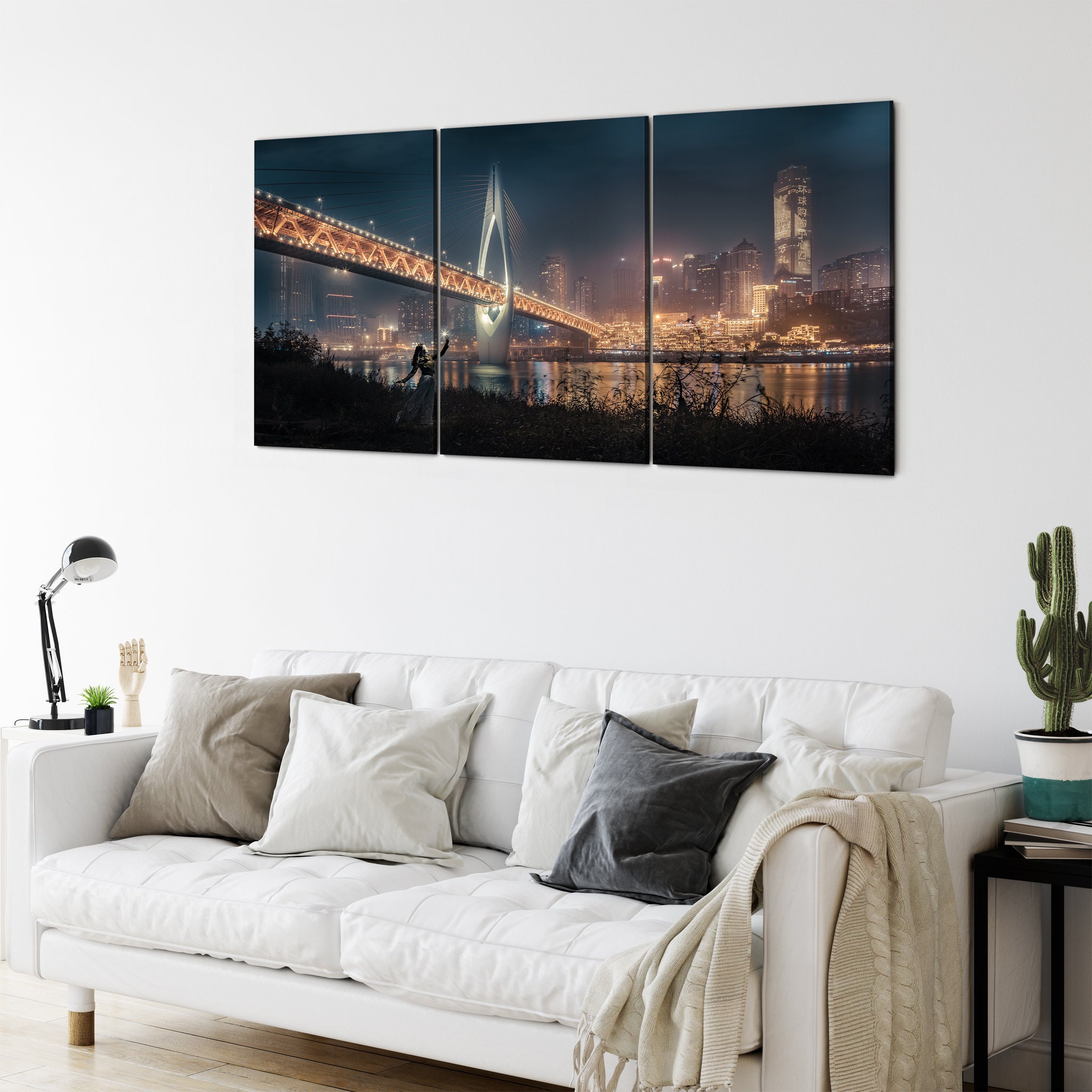 Chongqing Night View Canvas Wall Art - Night City Canvas Bridge Photography