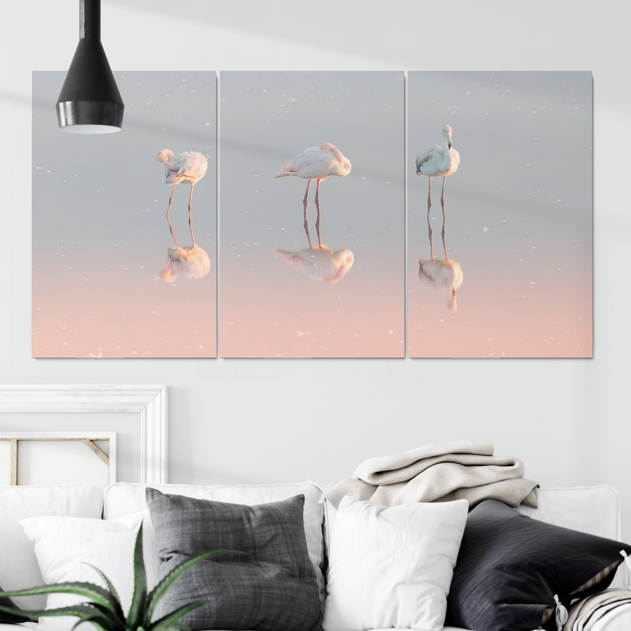 Trois Flamants Roses Art Mural sur Toile - Photographie de d'oiseaux