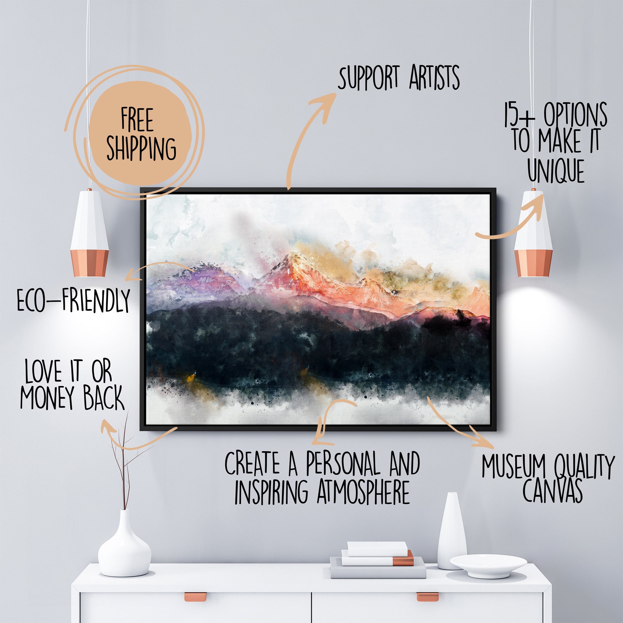 Mountain View - | d'art Mural Moderne Impression Abstraite Du Salon et Art Surdimensionné en Toile. 