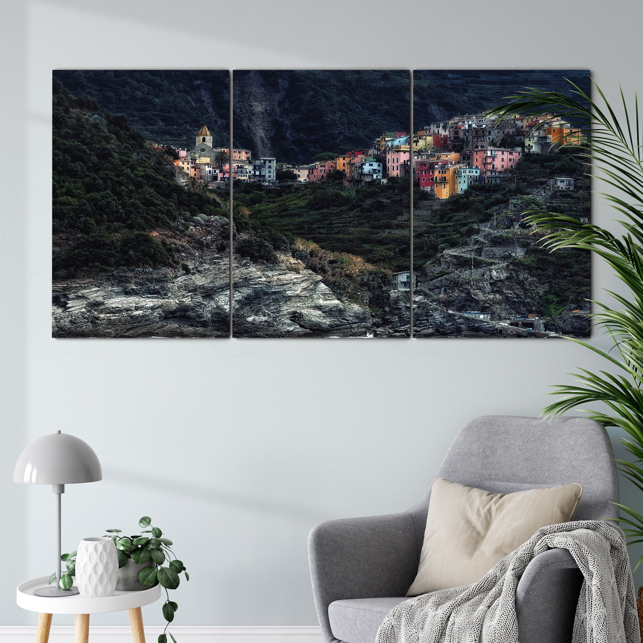 Village - sur Les Rochers Art Mural Toile Nature Montagne