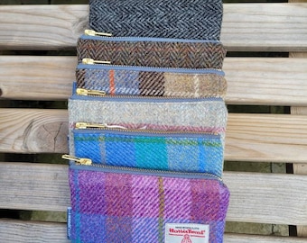 Handmade Harris Tweed coin purse in a choice of tweeds, scottish gift, headphone case, dog treat purse, handbag organiser, wedding favours