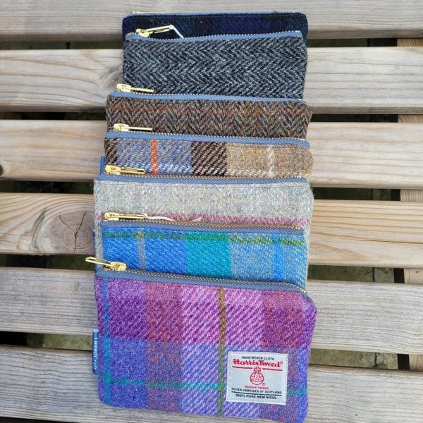 Handmade Harris Tweed coin purse in a choice of tweeds, scottish gift, headphone case, dog treat purse, handbag organiser, wedding favours