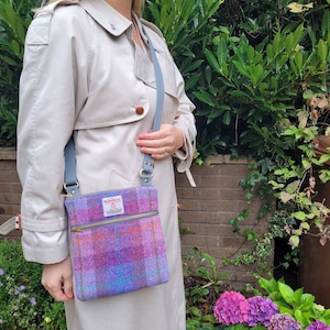 Harris Tweed crossbody bag in your choice of tweed, dog walking bag, gift for her, custom order, crossbody bag, tweed bag, tartan bag