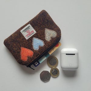 Authentic Handmade Harris Tweed coin purse, heart purse, dog treat bag, ready to ship, scottish gift, one of a kind