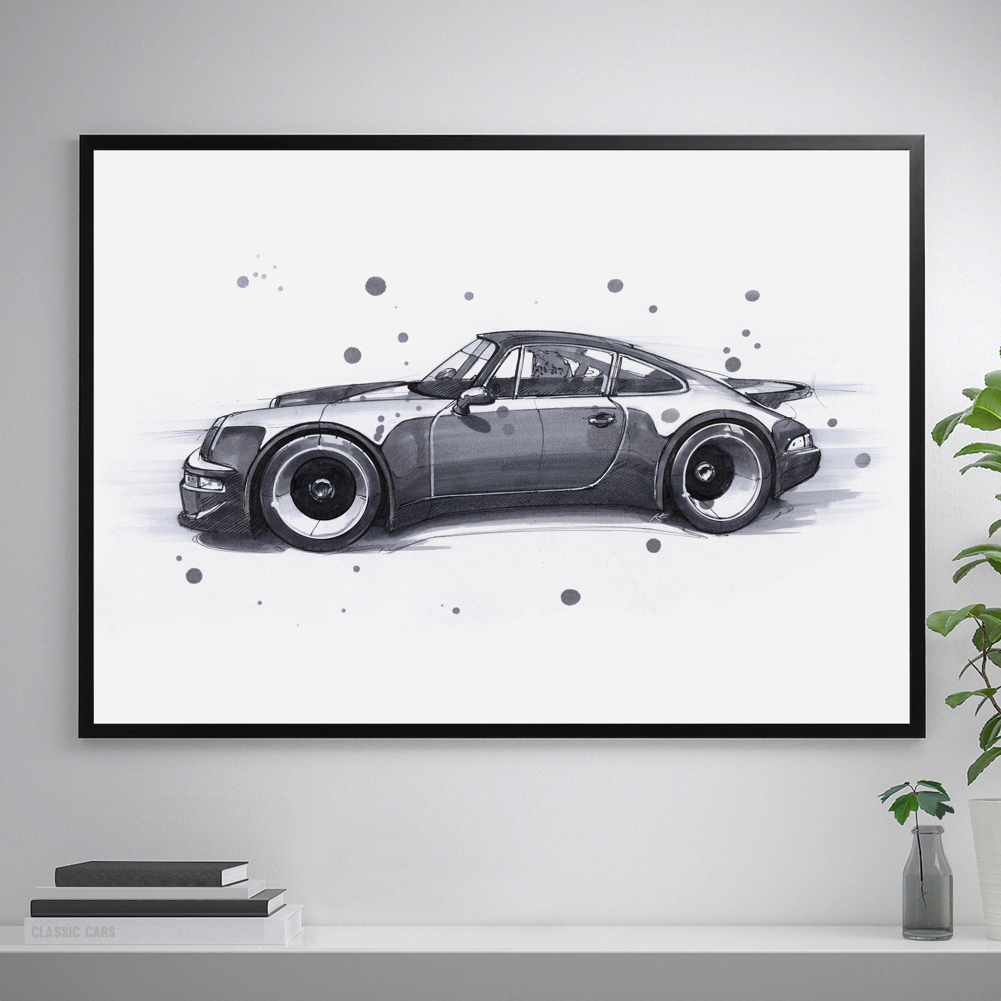 Porsche Poster B&W / Car Poster / Drawing PORSCHE 911 Colour Etsy