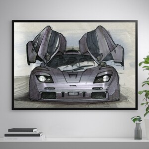 Car Art Poster Print / Hand-Drawn McLAREN F1 Colour prints A4/A3/A2/A1 - digital work / wall art / car gift / carart / automotive art