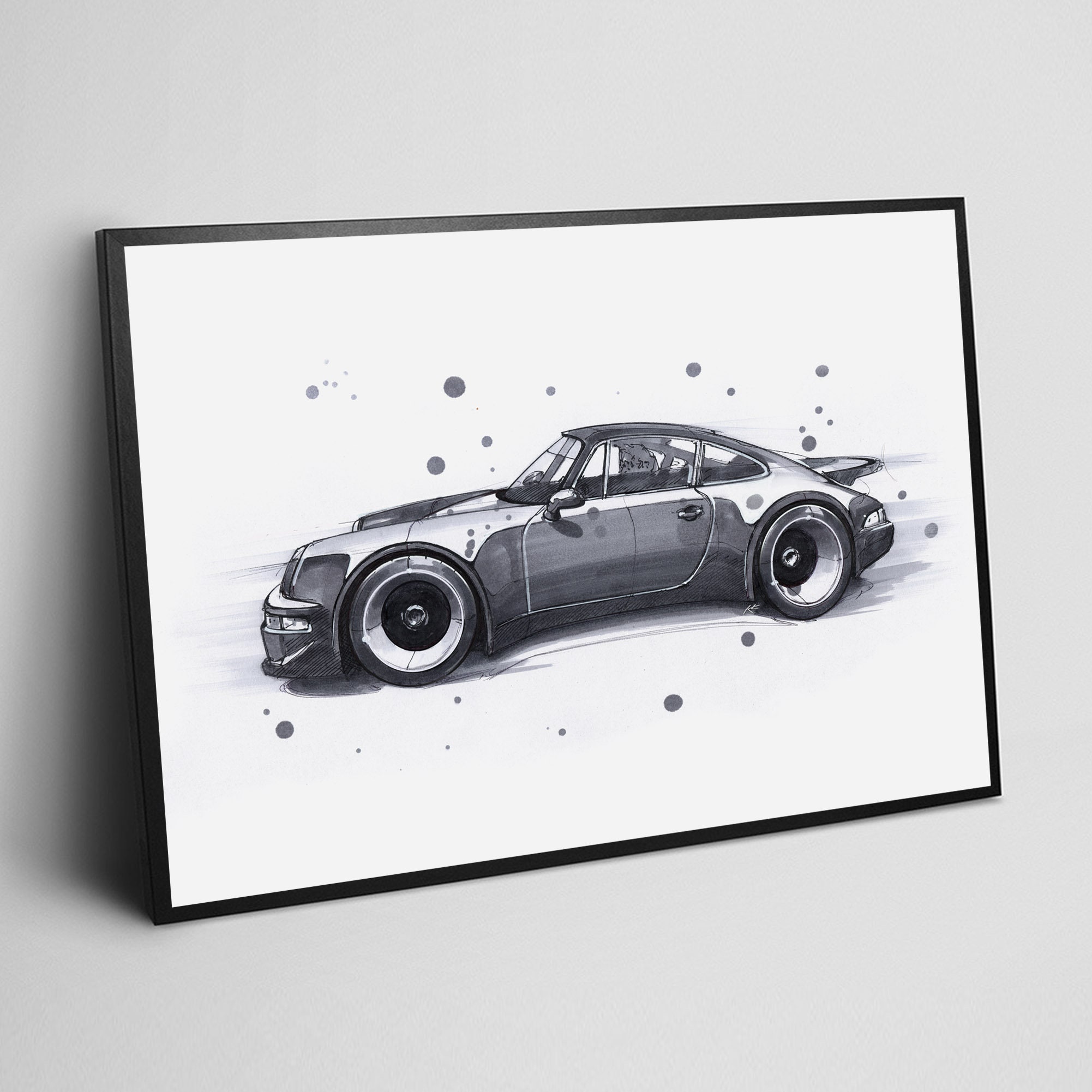 Porsche Poster B&W / Car Poster / Drawing PORSCHE 911 Colour Etsy
