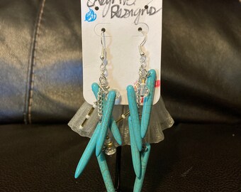 Beaded spike turquoise drop shoulder duster earrings