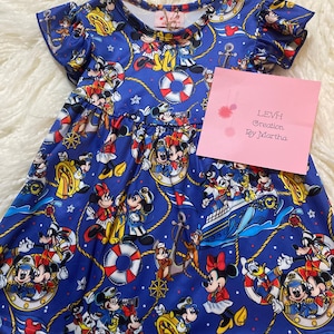 Mouse Cruise Inspired Ship Flutter Sleeve Milk Dress