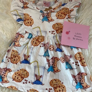 White Cookie Mouse Inspired Book Character Flutter Sleeve Milk Dress