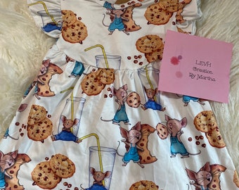 White Cookie Mouse Inspired Book Character Flutter Sleeve Milk Dress