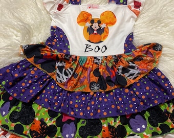 Halloween Mouse Party Inspired Ruffle Twirl Panel Dress