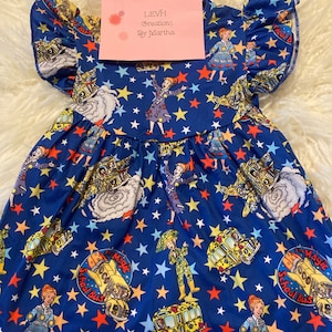 Blue Magic Bus Inspired Book Character Flutter Sleeve Milk Dress