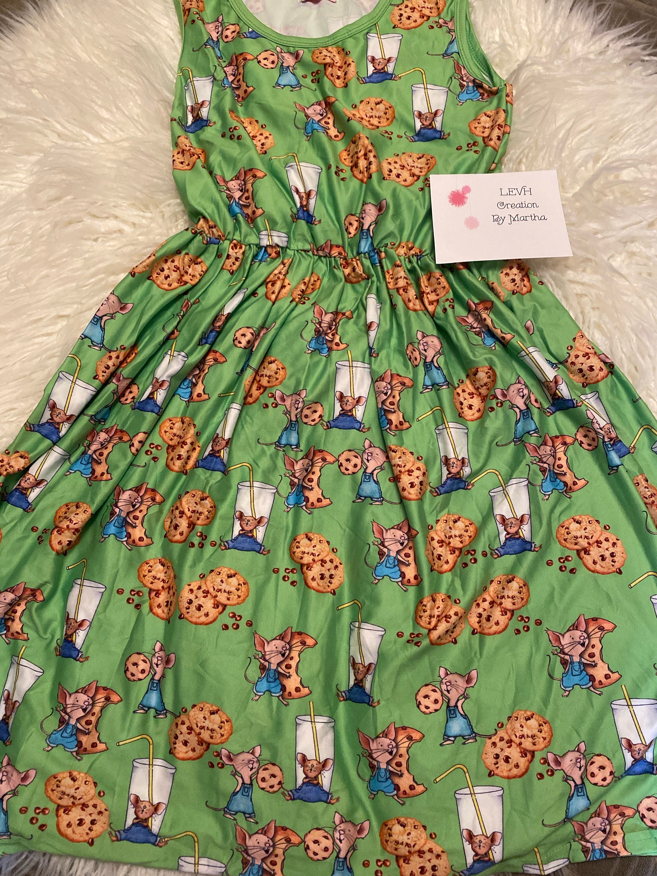 Women’s Adult Green Cookie Mouse Inspired Book Character Sleeveless Milk Dress