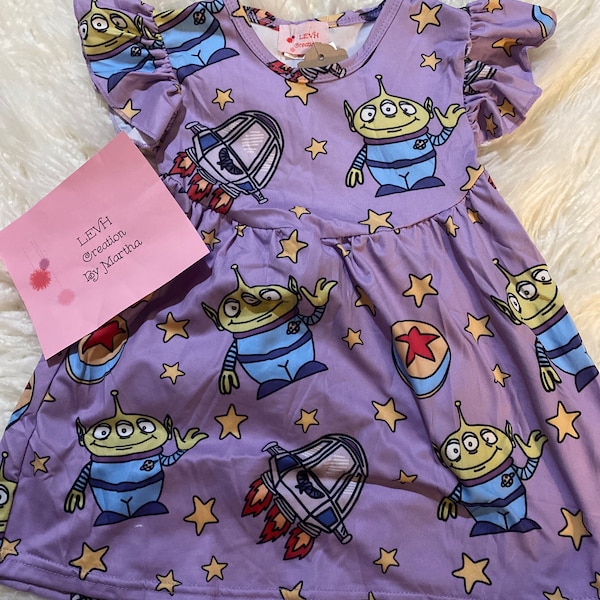 Purple Toy Alien Character Inspired Flutter Sleeve Milk Dress