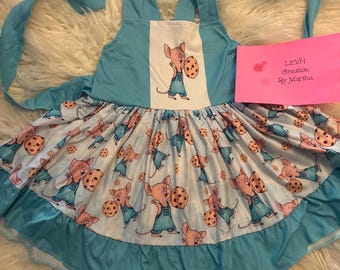 Blue Cookie Mouse Inspired Book Character Twirl Dress