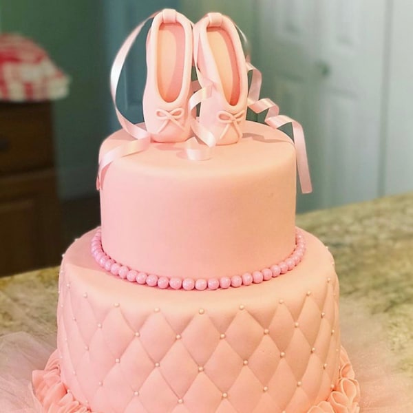 Fondant Edible Pink Ballerina Slippers Cake Toppers. Ballet slipper for Decoration.