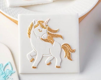 Cute Unicorn cake Cookie Embossed Mold Baby Shower. Unicorn Happy Birthday Cake and Unicorn Acrylic Cookie Press Stamp.