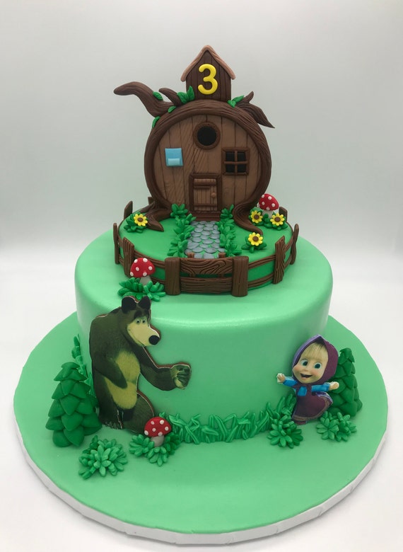 Masha et l'ours sur le gâteau de fleurs 🍰