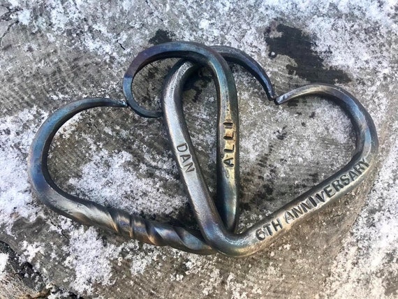 11th Anniversary Steel Wedding Pair of Interlinked Steel Hearts