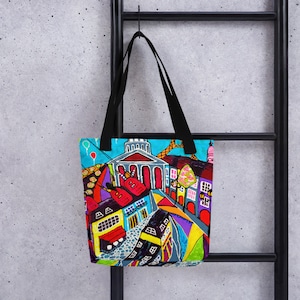 Tote bag large, Paris, France, Original painting,