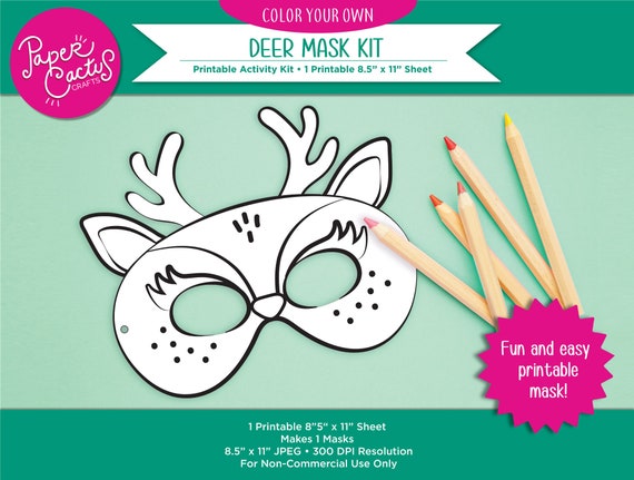 Printable Color Your Own Deer Mask Kit DIY Activity Great | Etsy