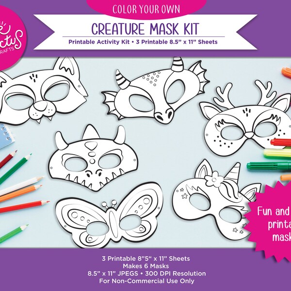 Printable Color Your Own Magical Creature  Kids DIY Masks Kit