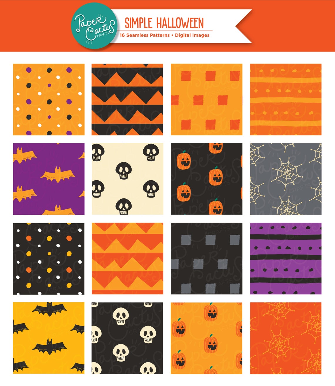 Simple Halloween Digital Paper Pack Illustrated Patterns - Etsy