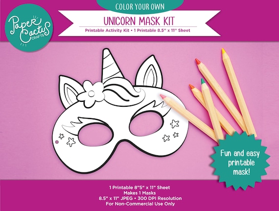 printable color your own unicorn mask kit diy activity great etsy