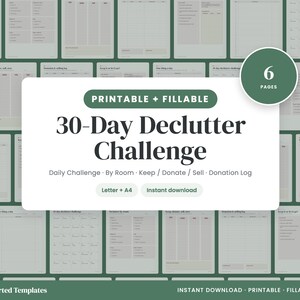 30 Day Declutter Challenge Printable, Declutter Planner & Checklist by Room, Donation Log