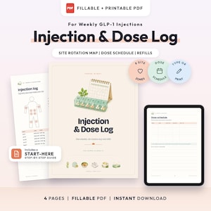 Injection Site Rotation Log Printable, GLP-1 Dose Tracker, Semaglutide Tirzepatide Shot Log, Weekly Injection Tracker, Fillable PDF