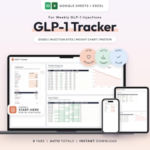 GLP-1 Tracker Google Sheets, Weight Loss Tracker Spreadsheet, Semaglutide Tirzepatide Injection Log, Protein Tracker, Excel Template