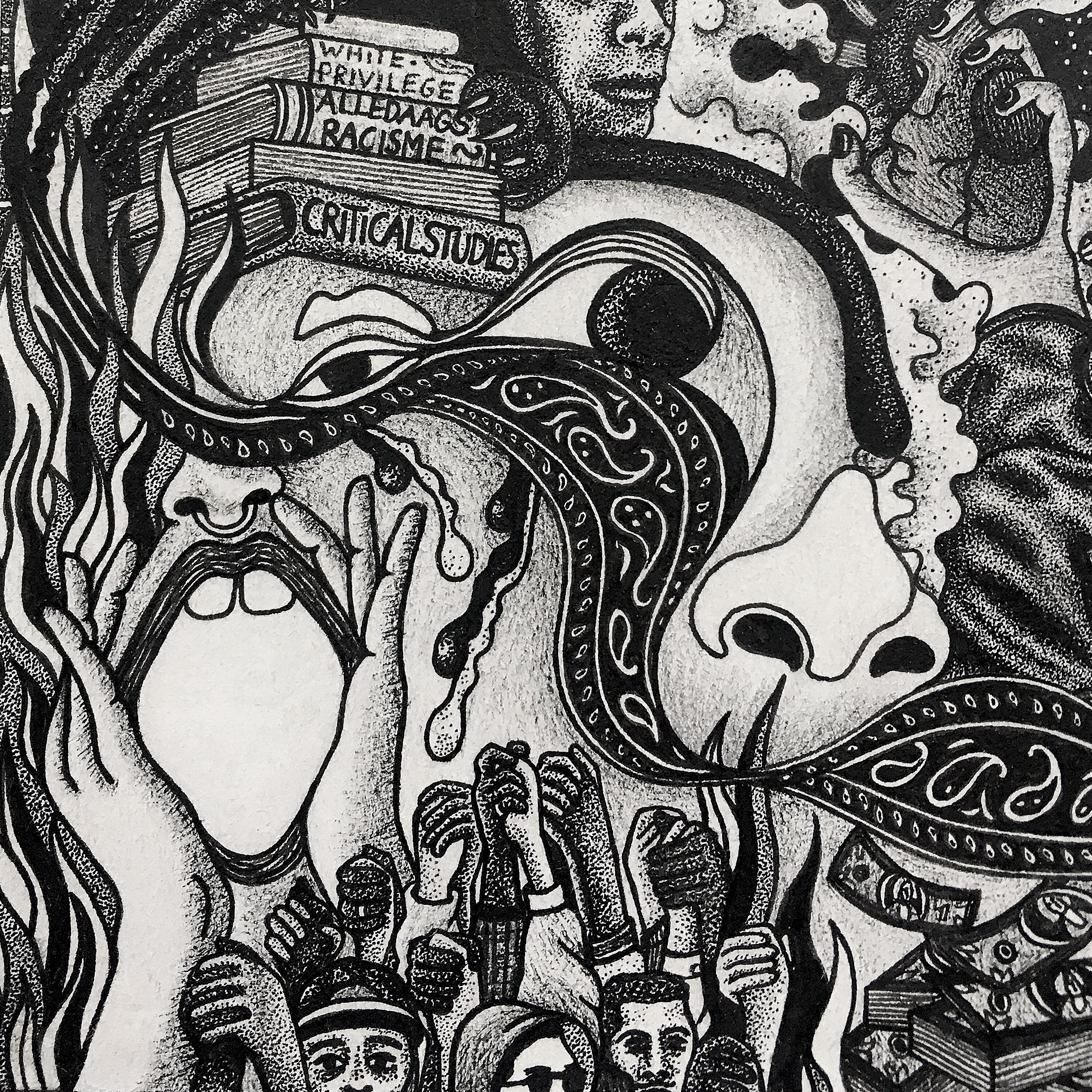 Art Print of Black and White Handmade Drawing of Protest Fighting ...