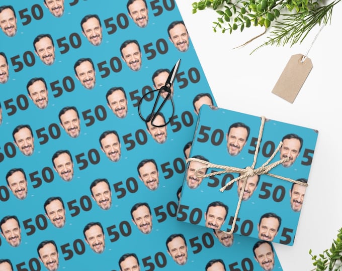 Custom 50th Birthday Gift Wrap, Custom Wrapping Paper,50th Birthday, Face Wrapping Paper,Custom Wrapping Paper, Personalized Gift Wrap