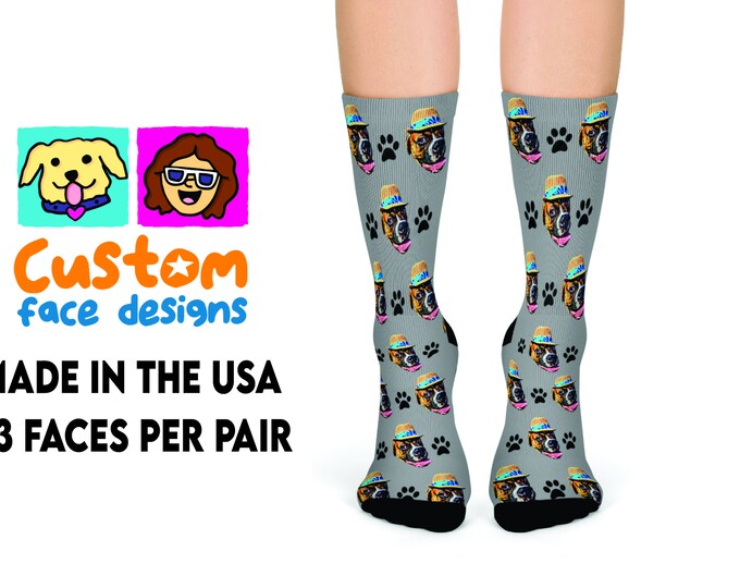 Dog Face Socks - Face Socks - Custom Dog Socks - Novelty Socks - Custom Printed Socks - Stocking Stuffer - Cat Socks - Photo Socks