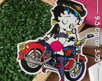 4.5/" Betty boop biker babe bike motorcycle fabric applique iron on character